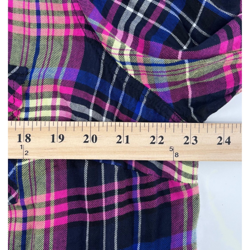 Torrid Button Down Shirt Women's 2 Multi Plaid Long Sleeve 100% Rayon - Picture 5 of 6
